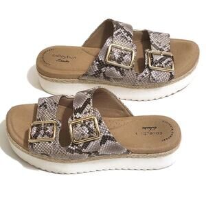 Clarks Lana Beach Platform Sandal Brown Snake Buckle Comfort Casual Beach 7